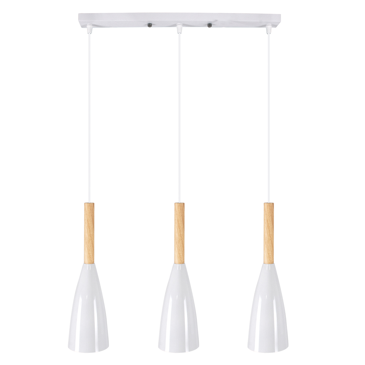 GloboStar® DILLON 00631 Μοντέρνο Κρεμαστό Φωτιστικό Ράγα Τρίφωτο 3 x E27 IP20 Λευκό Μέταλλο με Μπεζ Ξύλο - Μ54 x Π14 x Υ130cm - Image 2