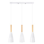 GloboStar® DILLON 00631 Μοντέρνο Κρεμαστό Φωτιστικό Ράγα Τρίφωτο 3 x E27 IP20 Λευκό Μέταλλο με Μπεζ Ξύλο - Μ54 x Π14 x Υ130cm - Image 3