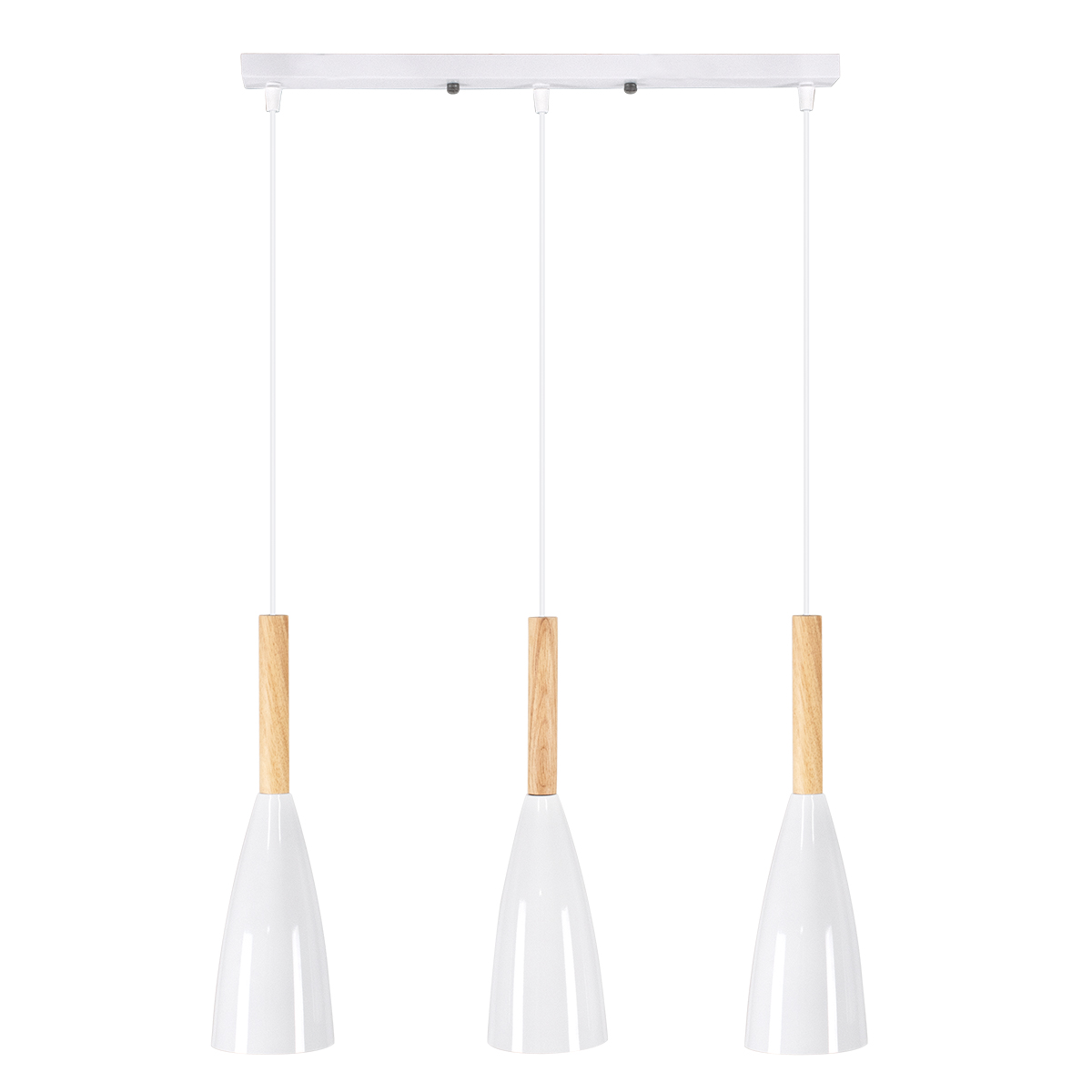 GloboStar® DILLON 00631 Μοντέρνο Κρεμαστό Φωτιστικό Ράγα Τρίφωτο 3 x E27 IP20 Λευκό Μέταλλο με Μπεζ Ξύλο - Μ54 x Π14 x Υ130cm - Image 3