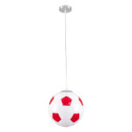 GloboStar® FOOTBALL 00646 Παιδικό Κρεμαστό Φωτιστικό Μπάλα Μονόφωτο 1 x E27 IP20 Λευκό & Κόκκινο Γυαλί - Μ25 x Π25 x Υ25cm - Image 3