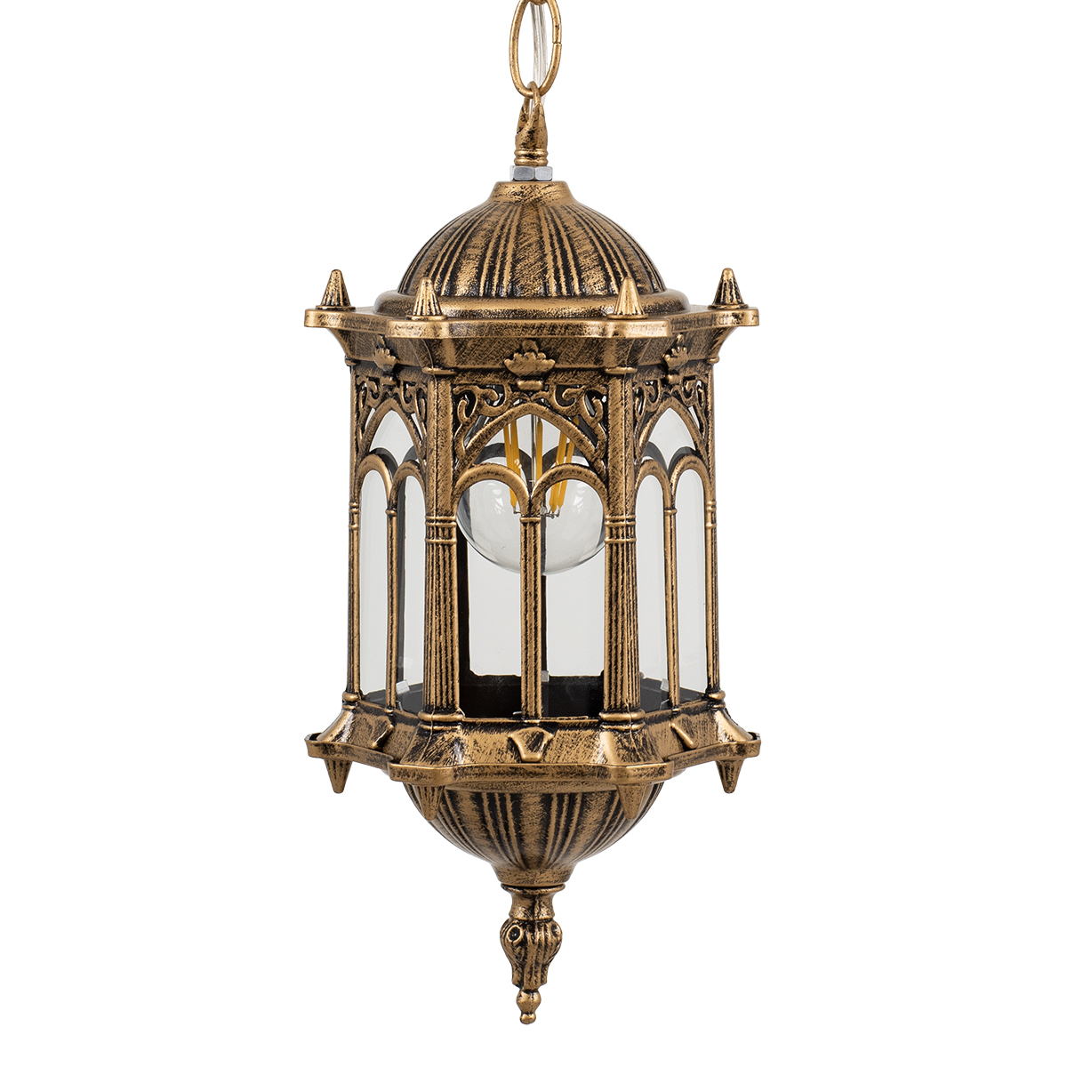 GloboStar® DARCY 00656 Vintage Κρεμαστό Φωτιστικό Πλέγμα Μονόφωτο 1 x E27 IP20 Μπρούτζινο Μέταλλο με Διάφανο Γυαλί - Μ15.5 x Π15.5 x Υ32.5cm - Image 4