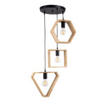 GloboStar® ELISE 00683 Μοντέρνο Κρεμαστό Φωτιστικό Ανάρτηση Τρίφωτο 3 x E27 IP20 Μπεζ Ξύλο με Μαύρο Μέταλλο - Μ55 x Π55 x Υ130cm - Image 2