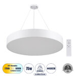 GloboStar® BURTON 61203-P Κρεμαστή Πλαφονιέρα Οροφής LED CCT 75W 8625lm 120° AC 220-240V - Εναλλαγή Φωτισμού μέσω Τηλεχειριστηρίου All In One Ψυχρό 6000k+Φυσικό 4500k+Θερμό 2700k Dimmable Φ60cm - Λευκό - 3 Years Warranty