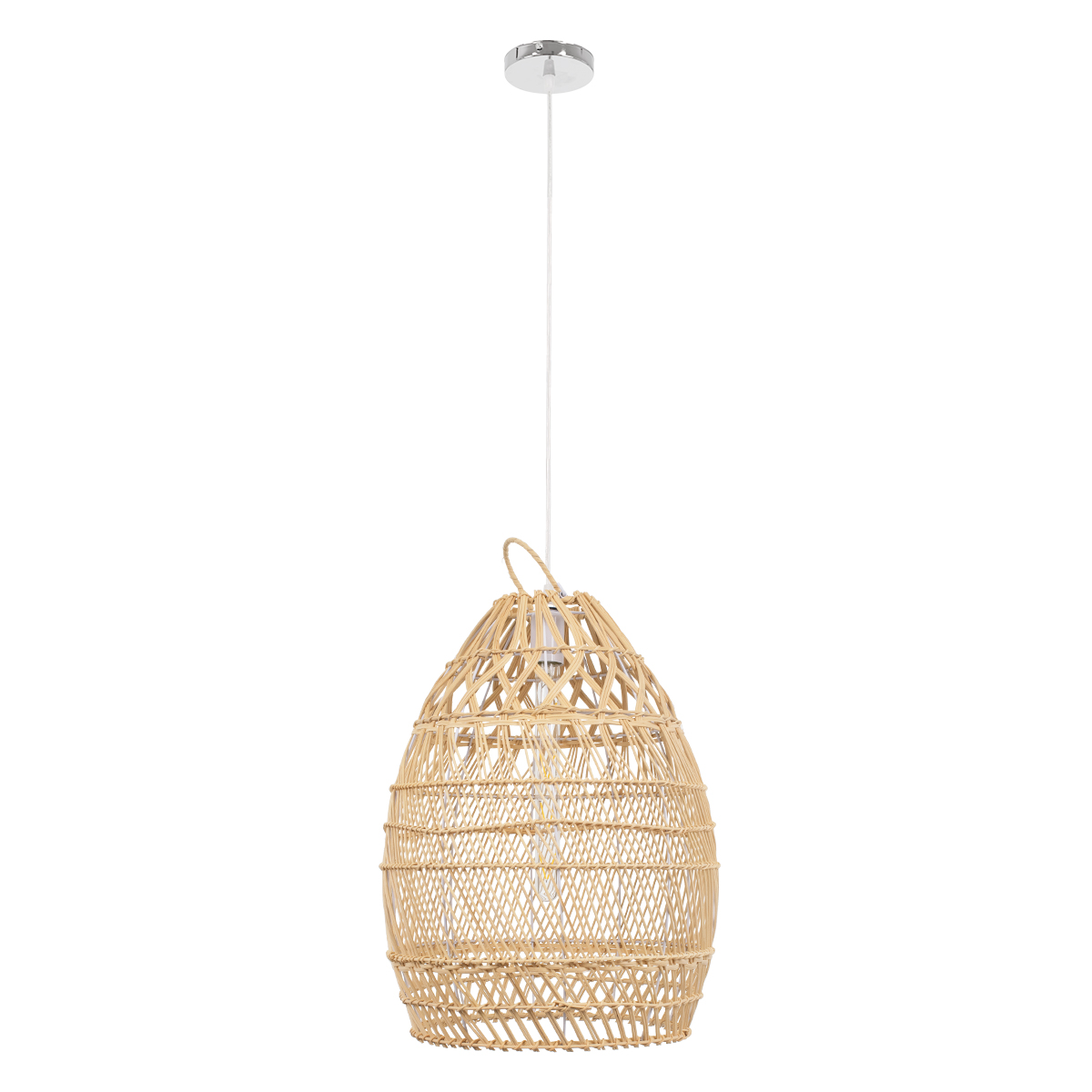 GloboStar® TAHITI 00710 Boho Κρεμαστό Φωτιστικό Πλέγμα Μονόφωτο 1 x E27 IP20 Μπεζ Ξύλο - Μ38 x Π38 x Υ50cm - Image 3