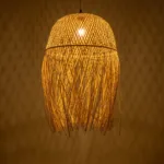 GloboStar® MANILA 00713 Boho Κρεμαστό Φωτιστικό Πλέγμα Μονόφωτο 1 x E27 IP20 Μπέζ Ξύλο - Μ50 x Π50 x Υ70cm