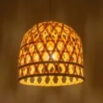 GloboStar® MANGEA 00715 Boho Κρεμαστό Φωτιστικό Πλέγμα Μονόφωτο 1 x E27 IP20 Μπεζ Ξύλο - Μ35 x Π35 x Υ22cm