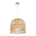 GloboStar® MANGEA 00715 Boho Κρεμαστό Φωτιστικό Πλέγμα Μονόφωτο 1 x E27 IP20 Μπεζ Ξύλο - Μ35 x Π35 x Υ22cm - Image 2