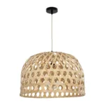 GloboStar® MANGEA 00716 Boho Κρεμαστό Φωτιστικό Πλέγμα Μονόφωτο 1 x E27 IP20 Μπέζ Ξύλο - Μ50 x Π50 x Υ34cm - Image 2