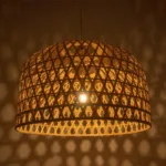 GloboStar® MANGEA 00717 Boho Κρεμαστό Φωτιστικό Πλέγμα Μονόφωτο 1 x E27 IP20 Μπεζ Ξύλο - Μ100 x Π100 x Υ59cm