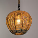 GloboStar® SIMON 00726 Boho Κρεμαστό Φωτιστικό Πλέγμα Μονόφωτο 1 x E27 IP20 Μπεζ & Μπλε Σχοινί - Μ30 x Π30 x Υ30cm - Image 2
