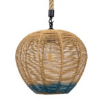 GloboStar® SIMON 00726 Boho Κρεμαστό Φωτιστικό Πλέγμα Μονόφωτο 1 x E27 IP20 Μπεζ & Μπλε Σχοινί - Μ30 x Π30 x Υ30cm - Image 5