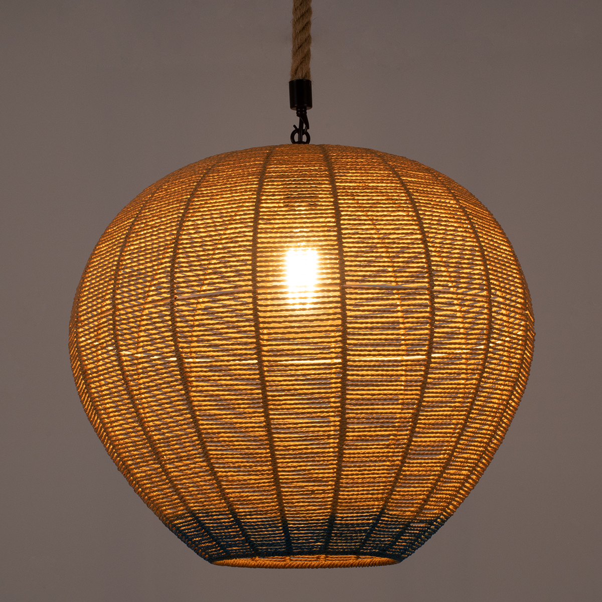 GloboStar® SIMON 00727 Boho Κρεμαστό Φωτιστικό Ανάρτηση Μονόφωτο 1 x E27 IP20 Μπεζ & Μπλε Σχοινί - Μ50 x Π50 x Y47cm - Image 2