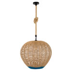 GloboStar® SIMON 00727 Boho Κρεμαστό Φωτιστικό Ανάρτηση Μονόφωτο 1 x E27 IP20 Μπεζ & Μπλε Σχοινί - Μ50 x Π50 x Y47cm - Image 3