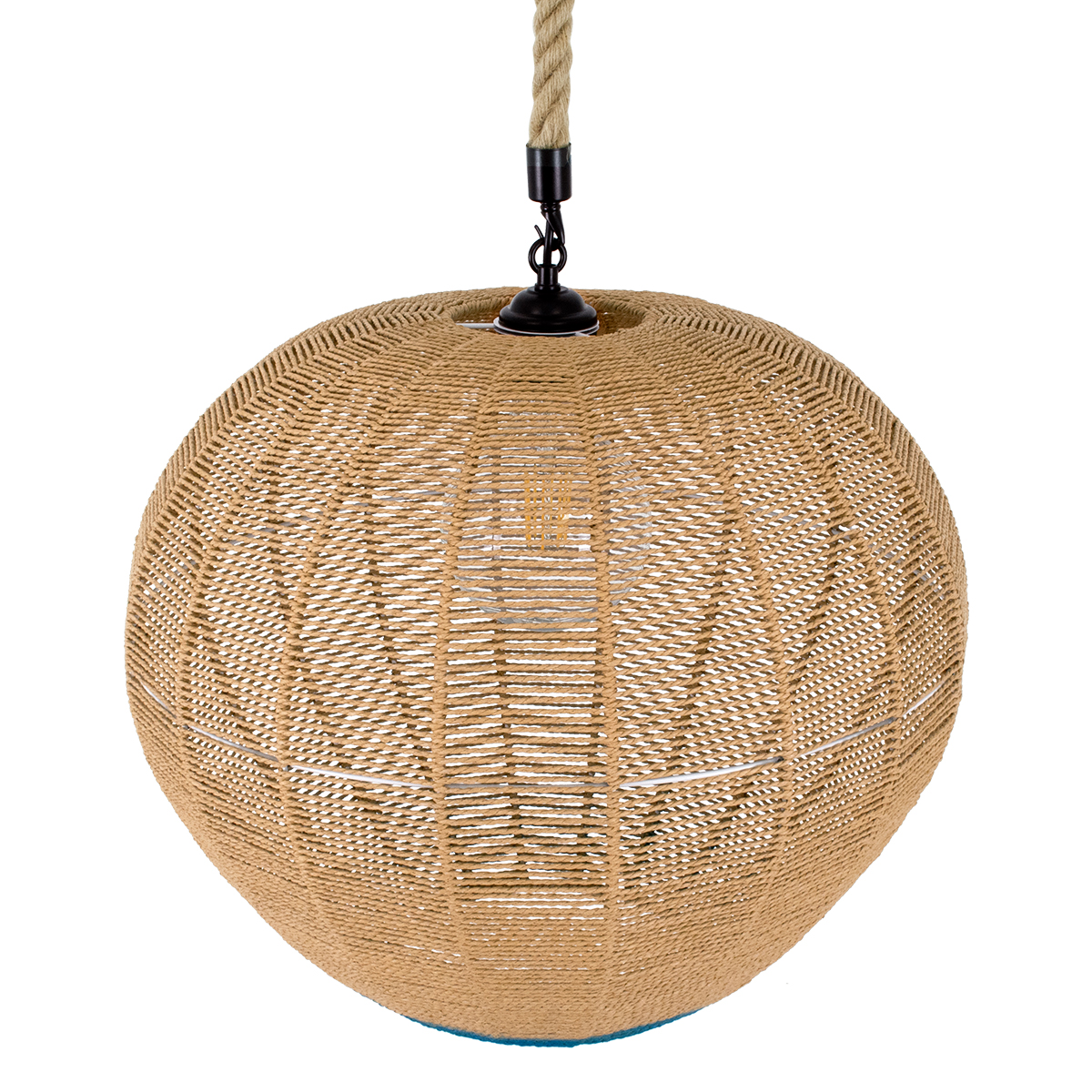 GloboStar® SIMON 00727 Boho Κρεμαστό Φωτιστικό Ανάρτηση Μονόφωτο 1 x E27 IP20 Μπεζ & Μπλε Σχοινί - Μ50 x Π50 x Y47cm - Image 6