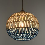 GloboStar® SANTOR 00728 Boho Κρεμαστό Φωτιστικό Πλέγμα Μονόφωτο 1 x E27 IP20 Λευκό & Μπλε Σχοινί - Μ30 x Π30 x Υ30cm - Image 2