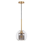 GloboStar® AVERY 00739 Μοντέρνο Κρεμαστό Φωτιστικό Μπάλα Μονόφωτο 1 x E27 IP20 Διάφανο Γυαλί με Χρυσό Μέταλλο - Μ18 x Π18 x Υ38cm - Image 3