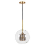 GloboStar® AVERY 00740 Μοντέρνο Κρεμαστό Φωτιστικό Μπάλα Μονόφωτο 1 x E27 IP20 Διάφανο Γυαλί με Χρυσό Μέταλλο - Μ30 x Π30 x Υ48cm - Image 3