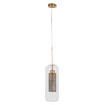 GloboStar® AVERY 00741 Μοντέρνο Κρεμαστό Φωτιστικό Πλέγμα Μονόφωτο 1 x E27 IP20 Διάφανο Γυαλί με Χρυσό Μέταλλο - Μ15 x Π15 x Υ60cm - Image 3