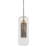 GloboStar® AVERY 00741 Μοντέρνο Κρεμαστό Φωτιστικό Πλέγμα Μονόφωτο 1 x E27 IP20 Διάφανο Γυαλί με Χρυσό Μέταλλο - Μ15 x Π15 x Υ60cm - Image 4