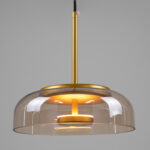 GloboStar® CHARLOTTE 00744 Μοντέρνο Κρεμαστό Φωτιστικό Καμπάνα CREE LED 5W 500lm 180° AC 85-265V IP20 Θερμό Λευκό 2700K Μελί Γυαλί με Χρυσό Μέταλλο - Μ23 x Π23 x Υ23cm - 2 Xρόνια Εγγύηση - Image 2