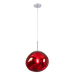 GloboStar® DIXAR 00762 Μοντέρνο Κρεμαστό Φωτιστικό Ανάρτηση Μονόφωτο 1 x E27 IP20 Κόκκινο Γυαλί με Ασημί Μέταλλο - Μ28 x Π28 x Υ40cm - Image 2
