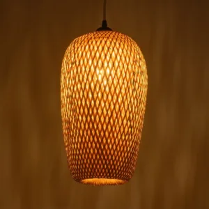 GloboStar® SAN TROPEZ 00764 Boho Κρεμαστό Φωτιστικό Ανάρτηση Μονόφωτο 1 x E27 IP20 Μπεζ Ξύλο - Μ19 x Π19 x Υ42cm