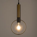 GloboStar® OLVERO 00772 Μοντέρνο Κρεμαστό Φωτιστικό Ανάρτηση Μονόφωτο 1 x E27 IP20 Μαύρο & Χρυσό Μέταλλο - Μ18 x Π4 x Y38cm - Image 2