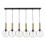 GloboStar® OLVERO 00776 Μοντέρνο Κρεμαστό Φωτιστικό Ράγα Πολύφωτο 6 x E27 IP20 Μαύρο & Χρυσό Μέταλλο - Μ110 x Π18 x Y130cm - Image 3
