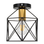 GloboStar® TRON 00792 Μοντέρνο Φωτιστικό Οροφής Πλέγμα Μονόφωτο 1 x E27 IP20 Μαύρο & Χρυσό Μέταλλο - Μ18 x Π18 x Υ19.5cm - Image 3