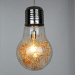 GloboStar® LAMP 00808 Μοντέρνο Κρεμαστό Φωτιστικό Φιγούρα Μονόφωτο 1 x E27 IP20 Ασημί & Χρυσό Μέταλλο με Διάφανο Γυαλί - Μ30 x Π30 x Υ52cm - Image 2