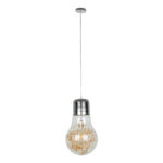 GloboStar® LAMP 00808 Μοντέρνο Κρεμαστό Φωτιστικό Φιγούρα Μονόφωτο 1 x E27 IP20 Ασημί & Χρυσό Μέταλλο με Διάφανο Γυαλί - Μ30 x Π30 x Υ52cm - Image 3