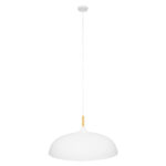 GloboStar® VALLETE 00837 Μοντέρνο Κρεμαστό Φωτιστικό Καμπάνα Μονόφωτο 1 x E27 IP20 Λευκό Μέταλλο με Μπεζ Ξύλο - Μ60 x Π60 x Υ35cm