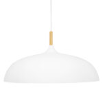 GloboStar® VALLETE 00837 Μοντέρνο Κρεμαστό Φωτιστικό Καμπάνα Μονόφωτο 1 x E27 IP20 Λευκό Μέταλλο με Μπεζ Ξύλο - Μ60 x Π60 x Υ35cm - Image 2