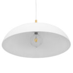 GloboStar® VALLETE 00837 Μοντέρνο Κρεμαστό Φωτιστικό Καμπάνα Μονόφωτο 1 x E27 IP20 Λευκό Μέταλλο με Μπεζ Ξύλο - Μ60 x Π60 x Υ35cm - Image 3