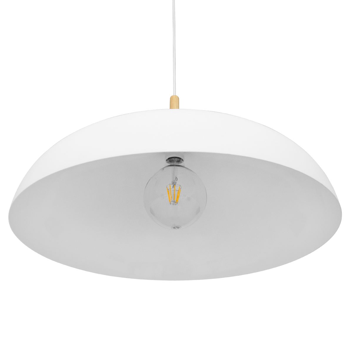 GloboStar® VALLETE 00837 Μοντέρνο Κρεμαστό Φωτιστικό Καμπάνα Μονόφωτο 1 x E27 IP20 Λευκό Μέταλλο με Μπεζ Ξύλο - Μ60 x Π60 x Υ35cm - Image 3