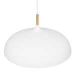 GloboStar® VALLETE 00837 Μοντέρνο Κρεμαστό Φωτιστικό Καμπάνα Μονόφωτο 1 x E27 IP20 Λευκό Μέταλλο με Μπεζ Ξύλο - Μ60 x Π60 x Υ35cm - Image 4