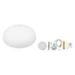 GloboStar® VALLETE 00837 Μοντέρνο Κρεμαστό Φωτιστικό Καμπάνα Μονόφωτο 1 x E27 IP20 Λευκό Μέταλλο με Μπεζ Ξύλο - Μ60 x Π60 x Υ35cm - Image 5