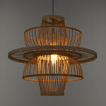 GloboStar® BALI 00861 Boho Κρεμαστό Φωτιστικό Πλέγμα Μονόφωτο 1 x E27 IP20 Μπεζ Ξύλο - Μ45 x Π45 x Υ42.5cm - Image 2