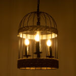 GloboStar® MERLIN 00865 Vintage Κρεμαστό Φωτιστικό Πλέγμα Τρίφωτο 3 x E14 IP20 Μαύρο Μέταλλο με Μπεζ Σχοινί - Μ28 x Π28 x Υ40cm - Image 2