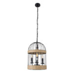 GloboStar® MERLIN 00865 Vintage Κρεμαστό Φωτιστικό Πλέγμα Τρίφωτο 3 x E14 IP20 Μαύρο Μέταλλο με Μπεζ Σχοινί - Μ28 x Π28 x Υ40cm - Image 3