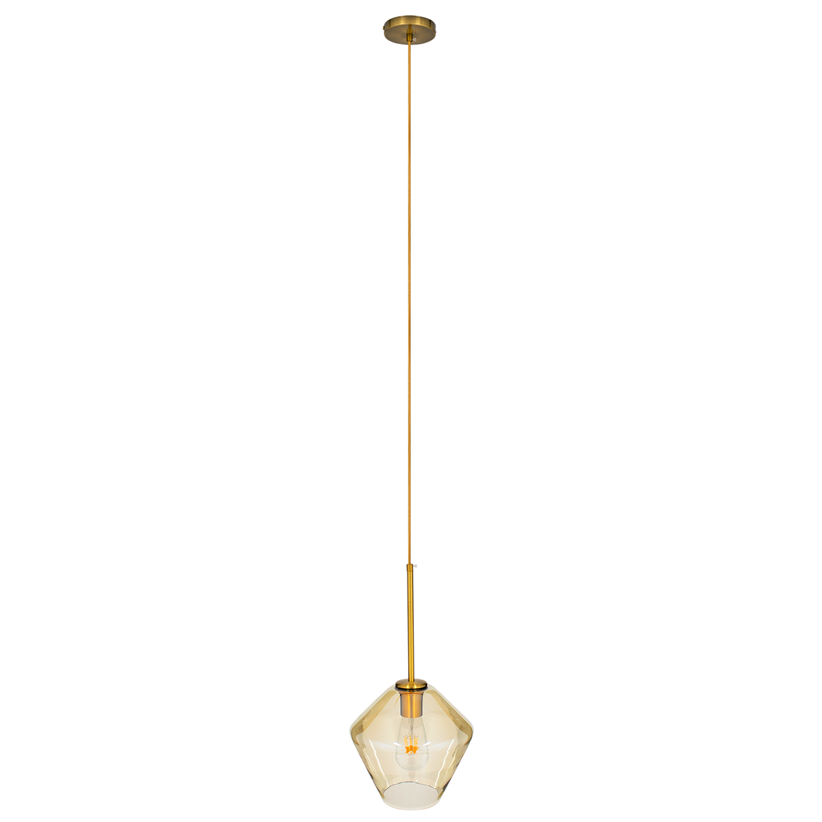 GloboStar® AMARIS 00869 Μοντέρνο Κρεμαστό Φωτιστικό Ανάρτηση Μονόφωτο 1 x E27 IP20 Μελί Γυαλί με Χρυσό Μέταλλο - Μ22 x Π22 x Y22cm - Image 2