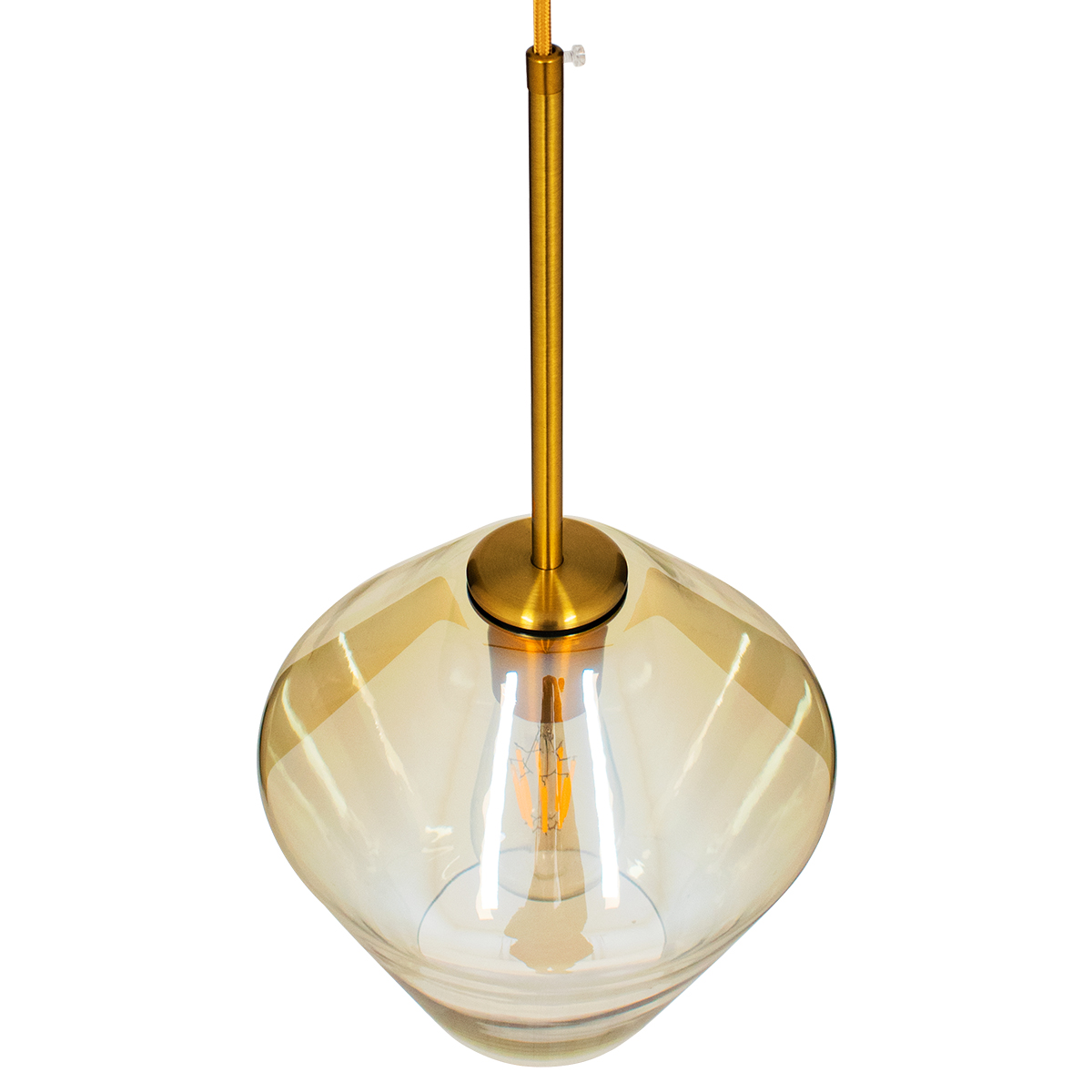 GloboStar® AMARIS 00869 Μοντέρνο Κρεμαστό Φωτιστικό Ανάρτηση Μονόφωτο 1 x E27 IP20 Μελί Γυαλί με Χρυσό Μέταλλο - Μ22 x Π22 x Y22cm - Image 5