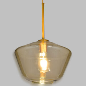 GloboStar® AMARIS 00870 Μοντέρνο Κρεμαστό Φωτιστικό Ανάρτηση Μονόφωτο 1 x E27 IP20 Μελί Γυαλί με Χρυσό Μέταλλο - Μ30 x Π30 x Y22cm