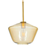 GloboStar® AMARIS 00870 Μοντέρνο Κρεμαστό Φωτιστικό Ανάρτηση Μονόφωτο 1 x E27 IP20 Μελί Γυαλί με Χρυσό Μέταλλο - Μ30 x Π30 x Y22cm - Image 3