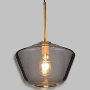 GloboStar® AMARIS 00873 Μοντέρνο Κρεμαστό Φωτιστικό Ανάρτηση Μονόφωτο 1 x E27 IP20 Διάφανο Γυαλί με Χρυσό Μέταλλο - Μ30 x Π30 x Y22cm