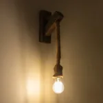 GloboStar® VANITY 00878 Vintage Επιτοίχιο Φωτιστικό Απλίκα Μονόφωτο 1 x E27 IP20 Καφέ Ξύλο με Μπεζ Σχοινί - Μ7 x Π15 x Υ30cm - Image 2