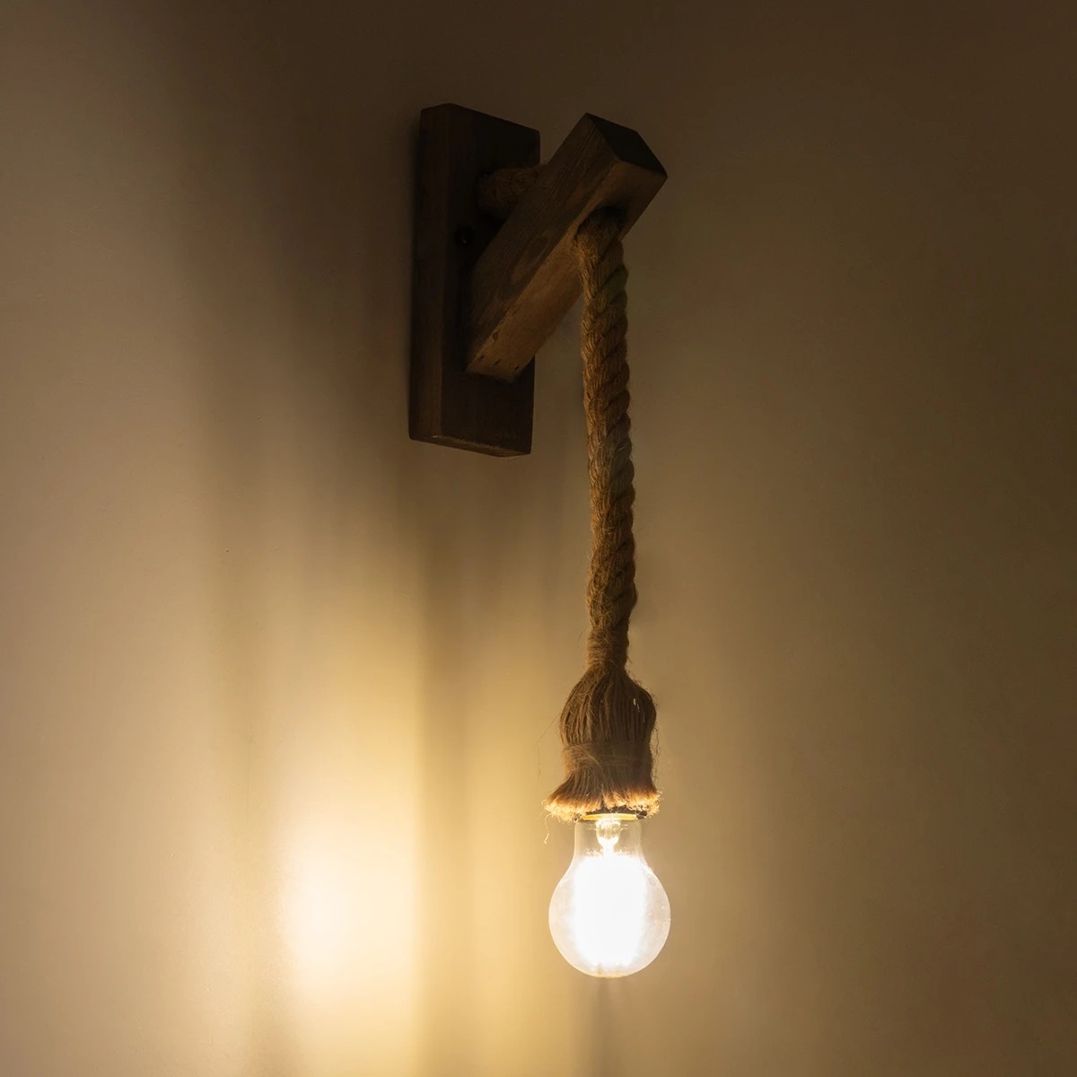 GloboStar® VANITY 00878 Vintage Επιτοίχιο Φωτιστικό Απλίκα Μονόφωτο 1 x E27 IP20 Καφέ Ξύλο με Μπεζ Σχοινί - Μ7 x Π15 x Υ30cm - Image 2