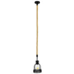 GloboStar® MASON 00881 Vintage Κρεμαστό Φωτιστικό Ανάρτηση Μονόφωτο 1 x E27 IP20 Μαύρο Μέταλλο με Μπεζ Σχοινί - Μ15 x Π15 x Υ24cm - Image 2