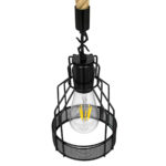GloboStar® MASON 00881 Vintage Κρεμαστό Φωτιστικό Ανάρτηση Μονόφωτο 1 x E27 IP20 Μαύρο Μέταλλο με Μπεζ Σχοινί - Μ15 x Π15 x Υ24cm - Image 5