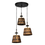GloboStar® CEBU 00888 Vintage Κρεμαστό Φωτιστικό Καπέλο Τρίφωτο 3 x E27 IP20 Μαύρο Μέταλλο με Καφέ Ξύλο - Μ40 x Π40 x Y210cm - Image 2